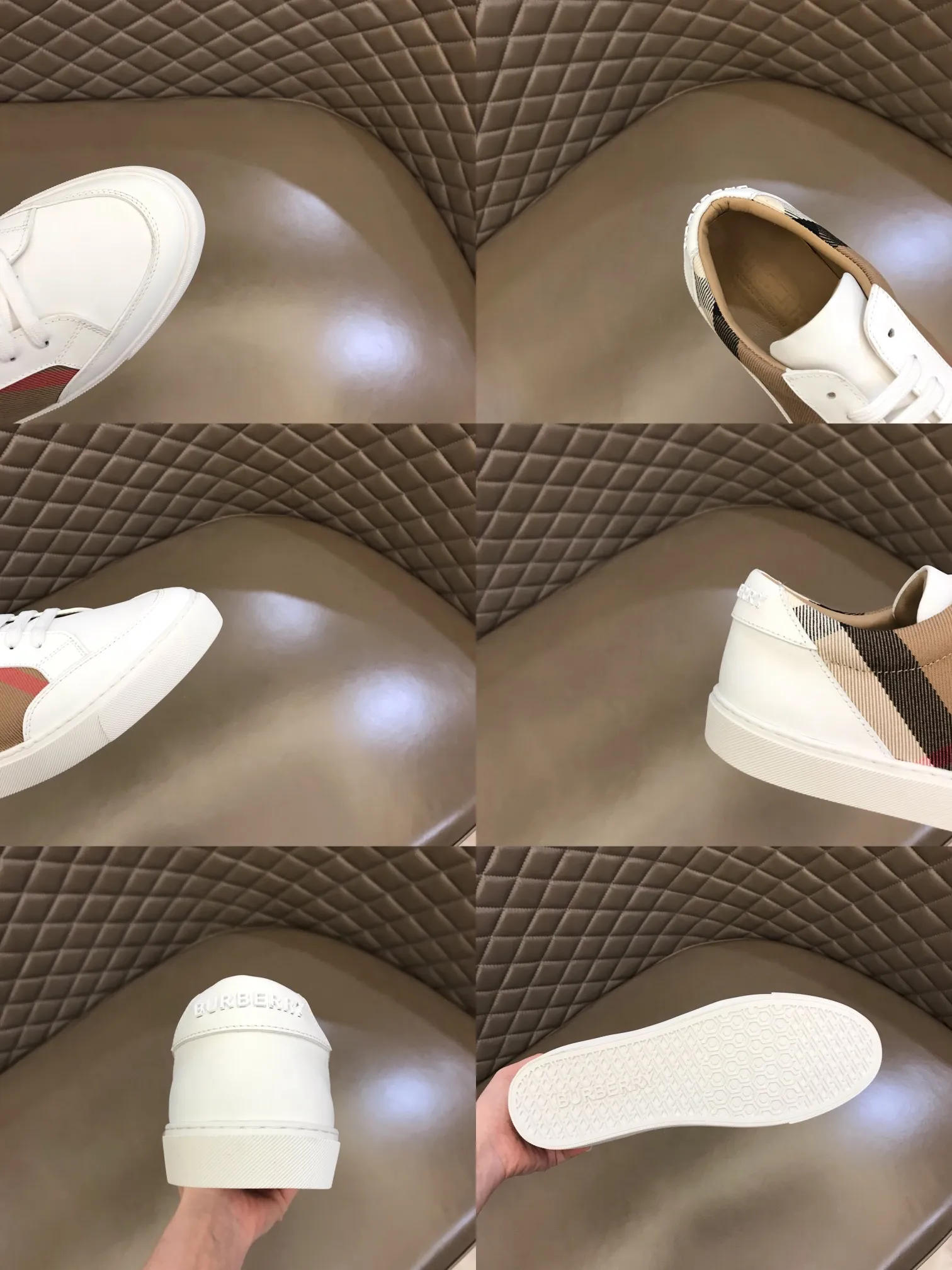¥380 ▫️B’s men’s classic low-top sneakers are reinterpreted in Vintage plaid cotton material and decorated with a new brand logo. First-grain cowhide lining, original outsole with Burberry lettering embossed logo on the heel! 38-45